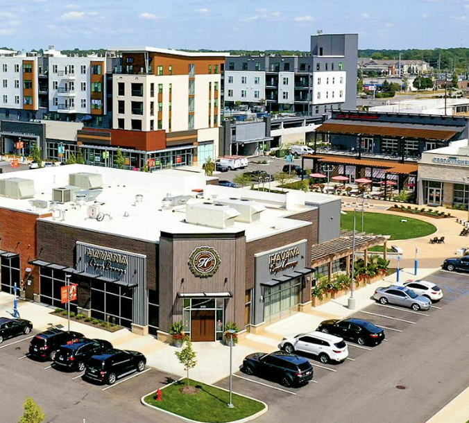 drone shot of the yard at fishers district